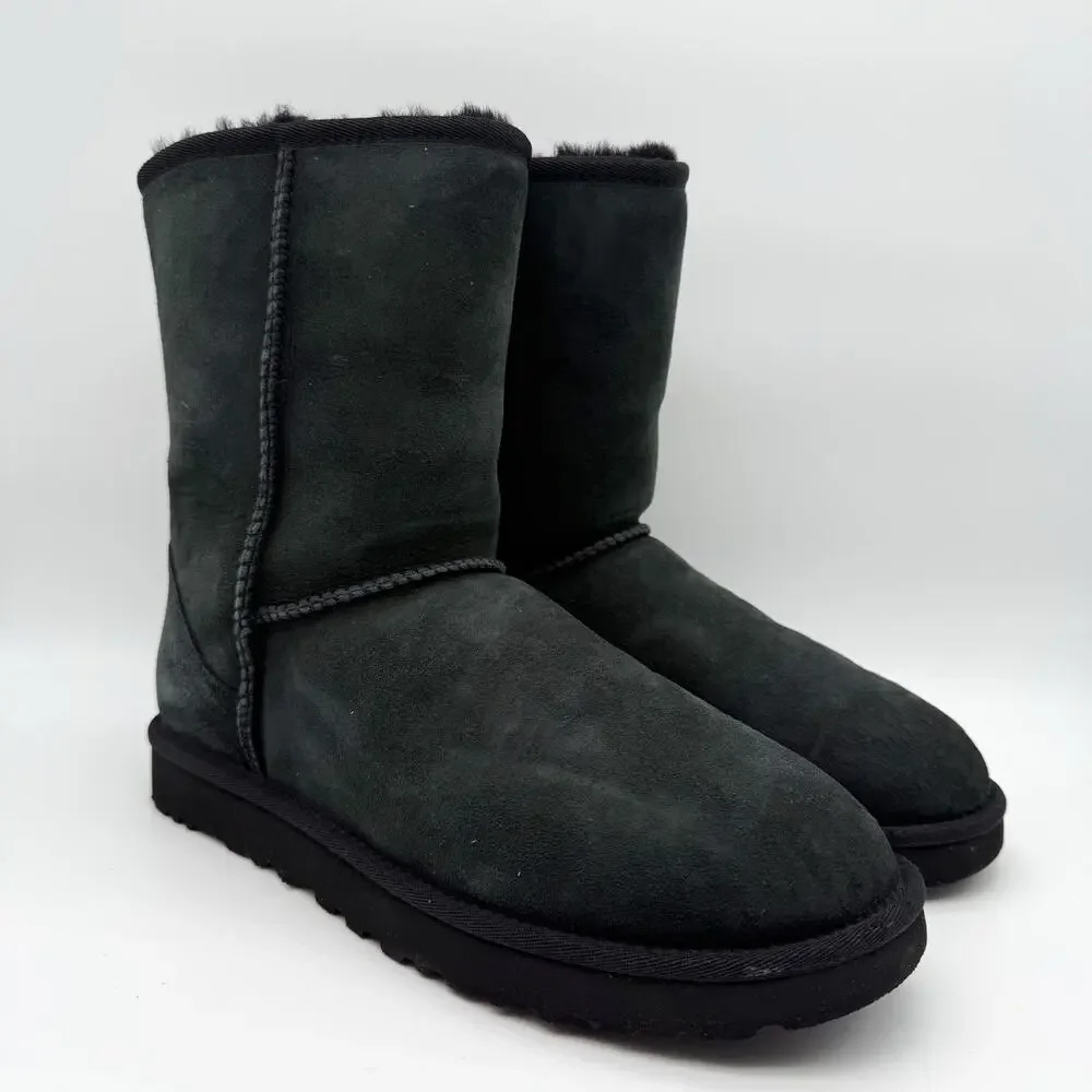 UGG Womens Classic Short ll Mid Calf Boots US 10 EU 41 Black Suede EUC